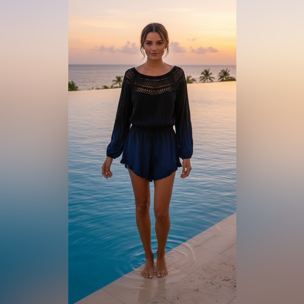 Victoria’s Secret Ombre Boho Romper Size Small Off The Shoulder Beach Coverup - Picture 2 of 4